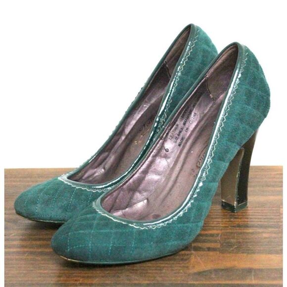 POETIC LICENCE QUILTED TEAL GREEN GENUINE LEATHER SUEDE HIGH HEEL PUMP SHOES 6M - Picture 6 of 13